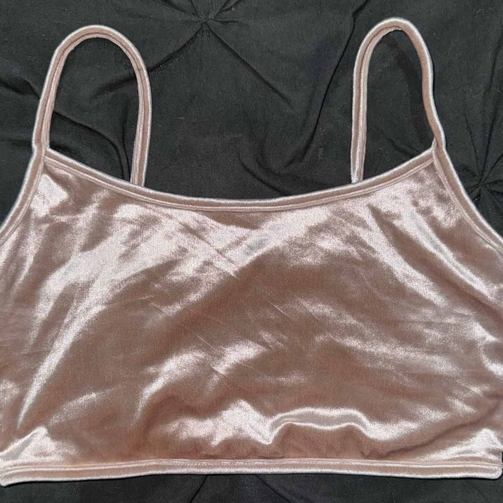 Velvet Crop Top in Shimmering Pink